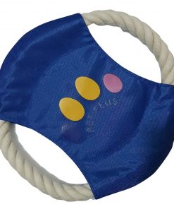PET PLUS Dog Training Frisbee Throw Flying Disc Fetch Training Cotton Rope Toy Blue