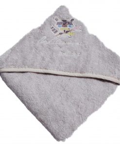 Two Pack Soft Baby Hooded Towel Cotton Bath time Kitty Embroidered Towel for Eczema Atopic Dermatitis Skin Care 600 GSM (75cm x 75cm, Grey Silver Baby Hooded Towel)