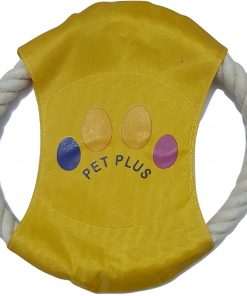 PET PLUS Dog Training Frisbee Throw Flying Disc Fetch Training Cotton Rope Toy Yellow